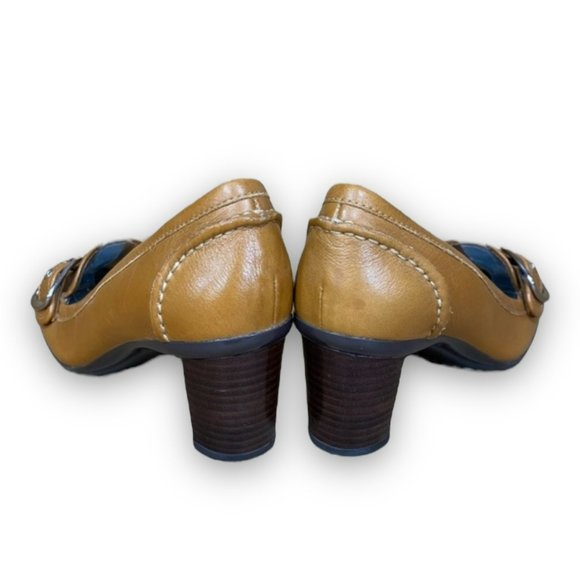 Rockport Square Toe Buckle Heels APW1313B Leather Slip On Tan RARE Women 6M - Picture 4 of 8